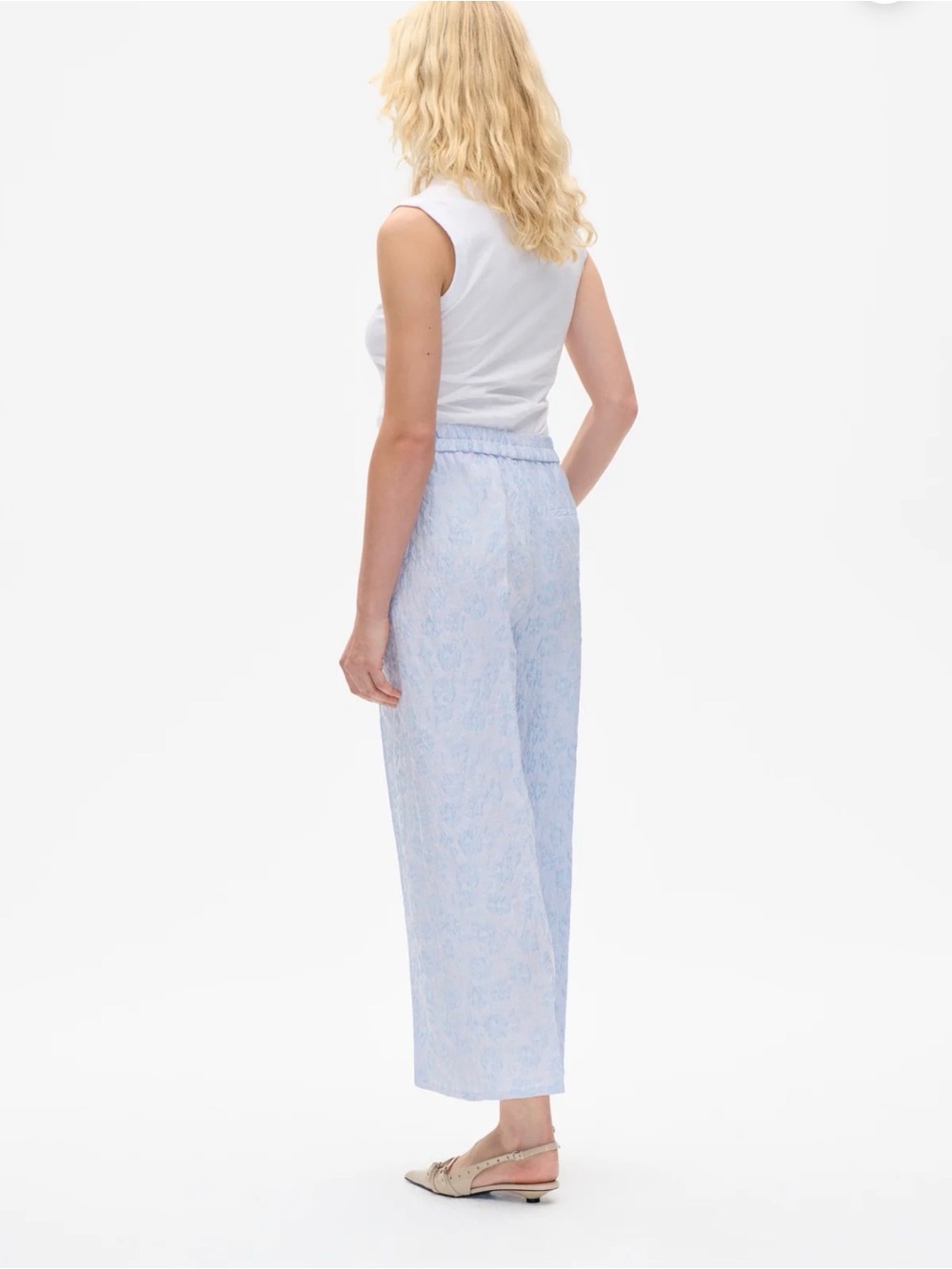Baum und pferdgarten Light Blue Wide-Leg floral ankle length Jacquard Pants - Picture 2 of 5